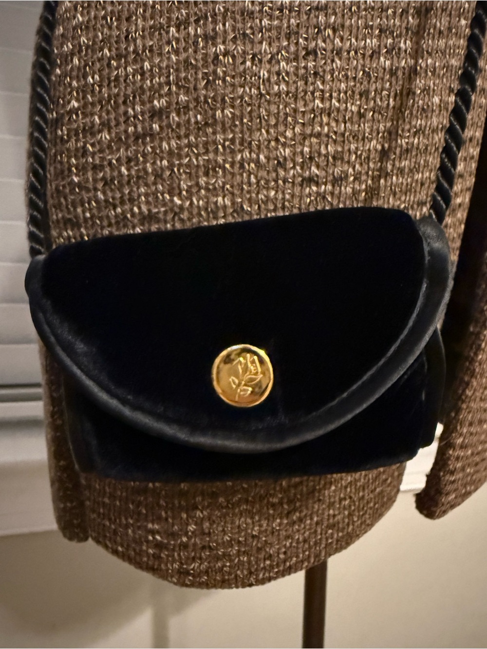 Black Velvet Crossbody Bag with Gold Button Accent by Lancôme